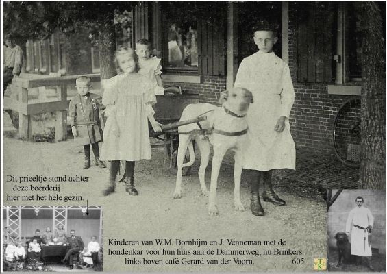0605 Met de hondenkar,
 Rechts onder Willem Bornhijm met hond en slagersmes.
