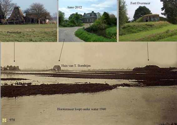 0974 Horstermeer loopt onder water. 
Foto onder in 1940 en boven van nu.
