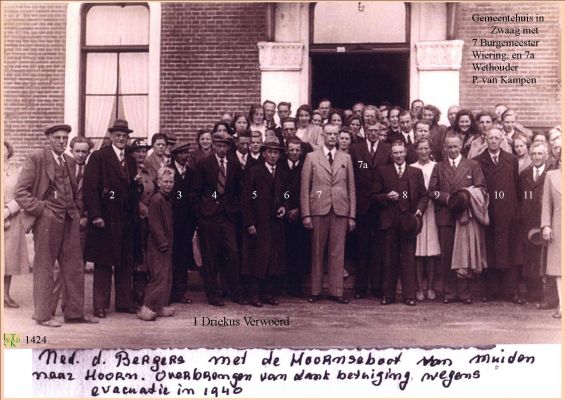 1424 Naar Zwaag.
 Dankbetuiging overbrengen voor de evacuatie in 1940.
 Zwaag.
