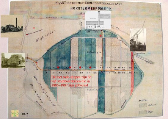 1892 Oude kaart van de Horstermeer. 
Met de drie Stoomgemalen en Wipbrug naar Ankeveen/ s Graveland.
