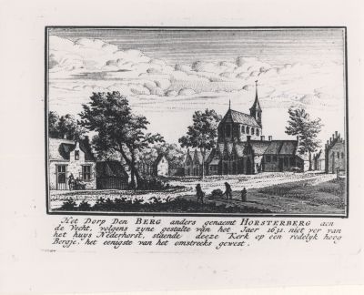 Het-dorp-Den-Berg
Prent van de Willibrordkerk.
De toen reeds aangebouwde noordbeuk is niet getekend.
Trefwoorden: Pentekening