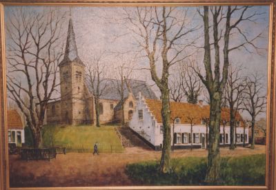 Schilderij-van-H-van-Huisstede
Schilderij gemaakt door Herman van Huisstede. 
Willibrord kerk met op de voorgrond rijtje huisjes met trapgevel en de Juliana-Bernhardboom.
Trefwoorden: schilderij, kerk op de heuvel